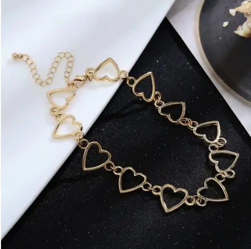 Корейский милый чокер с сердечком ожерелье - Окраска металла: GOLD HEARTS