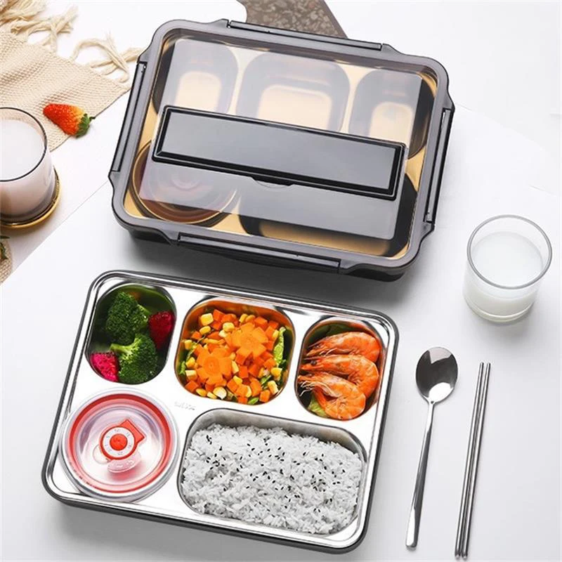 

1pc Lunch box containers with 5 compartments for Kids Includes Chopsticks and Spoon Bento Sandwich Snack Food Box Container