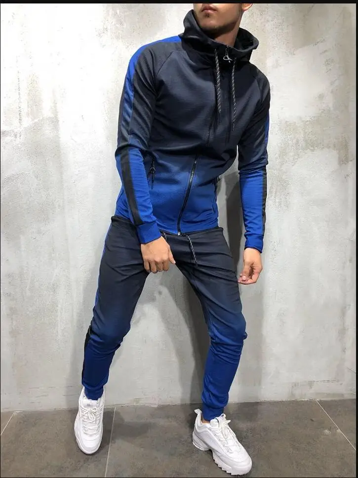 

Fashion Cool 3D Gradient Printed Zip Hip Hop Sports And Leisure Suit Men's
