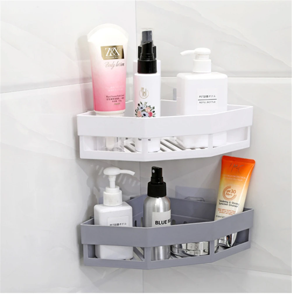 Suction Wall Triangular Shower Caddy Shelf Bathroom Corner Bath Rack Storage Holder Organizer Shelves
