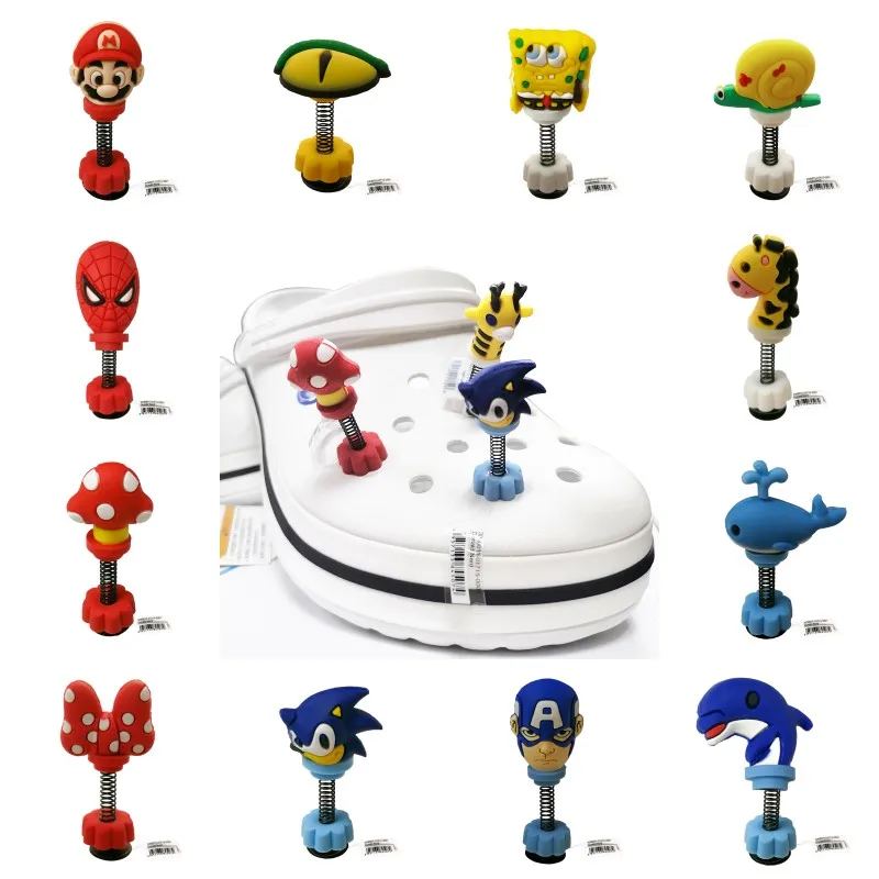 

50pcs Avenger Mario Spring Shoe Charms Sea Animals Standing 3D Croc Charms JIBZ Creative Shoes Accessories Kids Christmas Gifts