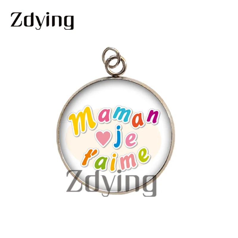 Zdying Новое поступление 2 шт./лот стеклянный кабошон Je tɺime Maman подвески из