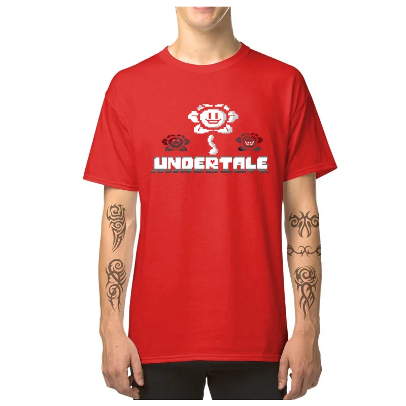  Adult T Shirt Flowey__6169 Unique Tees Cotton Round Neck Short Sleeve Fitness Tight Tee Shirt Summer/Fall Free Shipping Flowey__6169 red