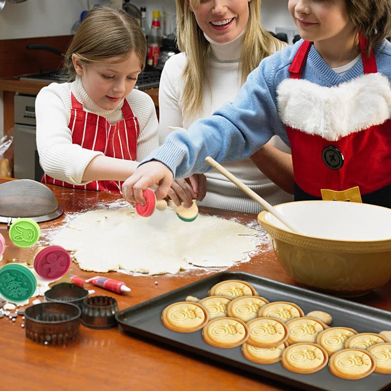 

Cookie Seal Stamp Biscuit Plunger Cutter Gingerbread Punch Free DIY Baking Decorating Mould Cake Silicone Stencil with Handle