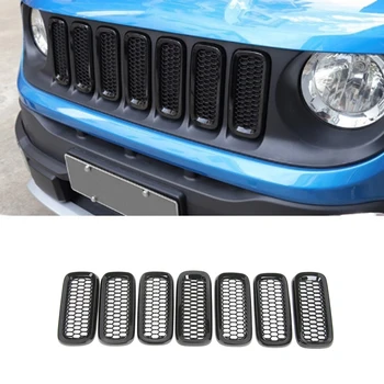 

Car External Accessories Front Mesh Grille Decoration Cover Stickers Fit For Jeep Renegade 2015-2017 Car Styling 7PCS ABS Black