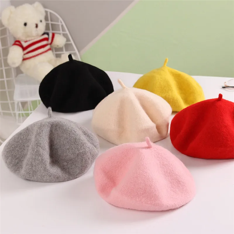 Béret En Laine Artificielle Pour Bébé/Enfant - Hiver Chaud Uni - Taille Unique
