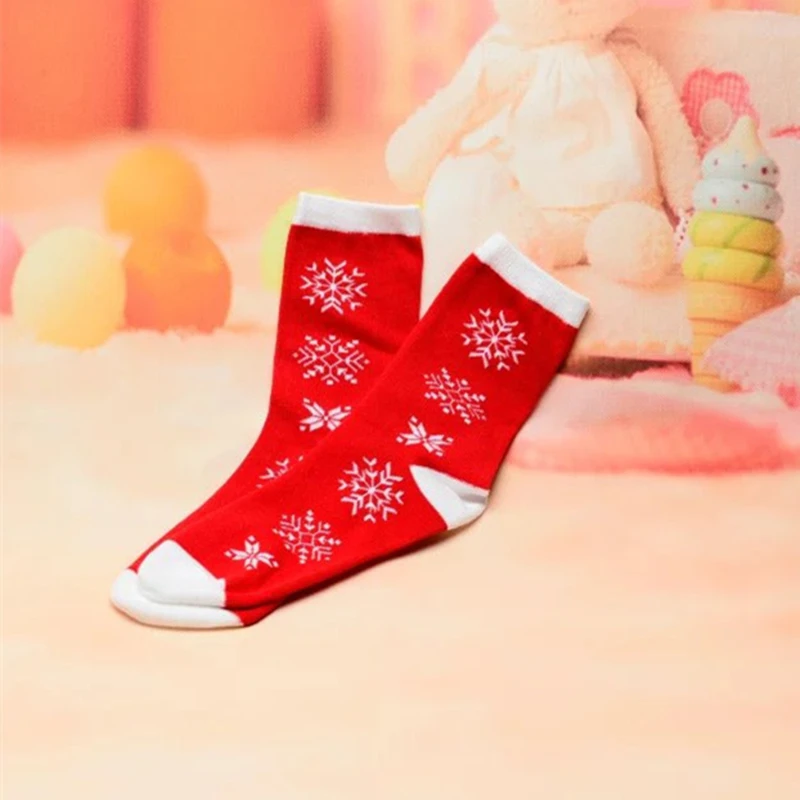 0145-Red snowflake Рождественский чулок Noel 1 пара хлопок Санта Клаус носки со снеговиком рождественские украшения для дома Рождественские подарки Новогодний подарок - Цвет: 0145-Red snowflake