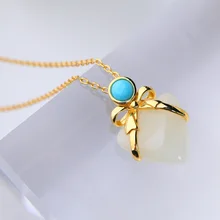 wind gift certificate natural jade temperament gold-plated necklace, 925 silver inlaid heart-shaped hetian jade pendant 925 silver plated necklace with stylish heart pendant