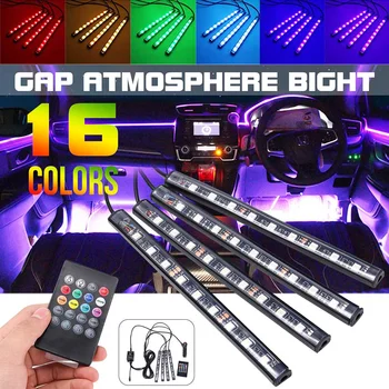 

4pcs LED Strip RGB Light 12V USB RGB LED Strip 5050-SMD Music/IR/APP Control Auto Decorative Flexible Kit Fog Lamp neon cord
