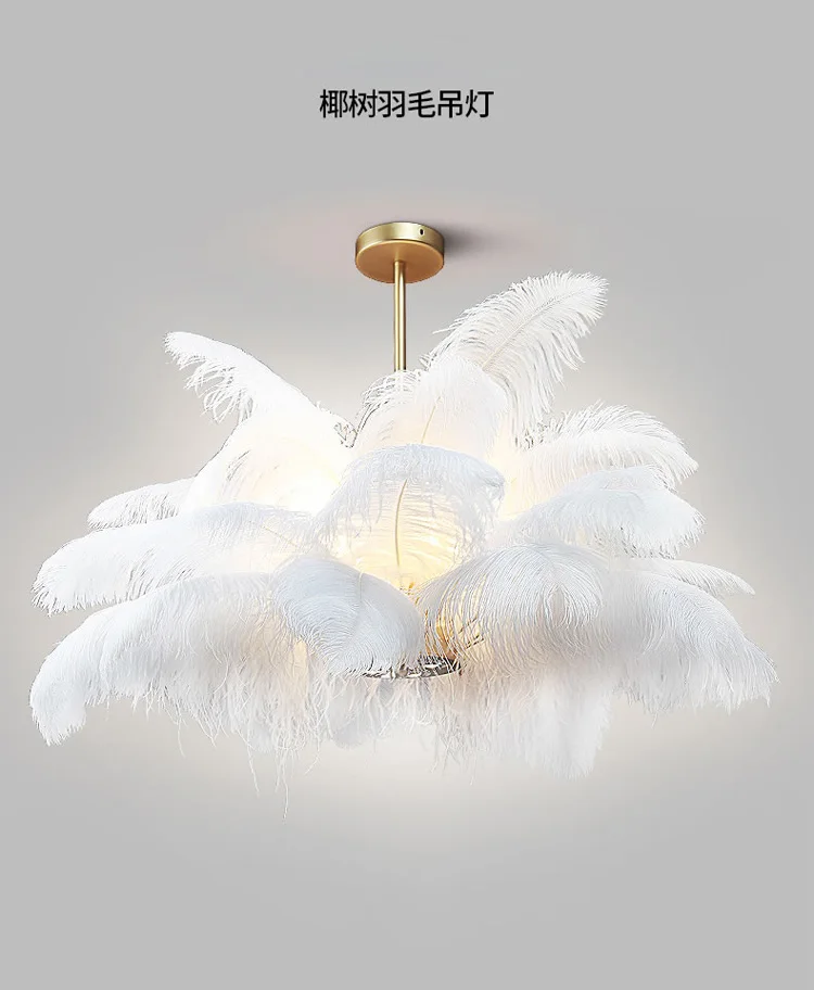 Nordic LD Pendant Lights Natural Ostrich Feather LOFT LED Pendant Lamp Bedroom Living Room Restaurant Lighting Deco Hanging Lamp