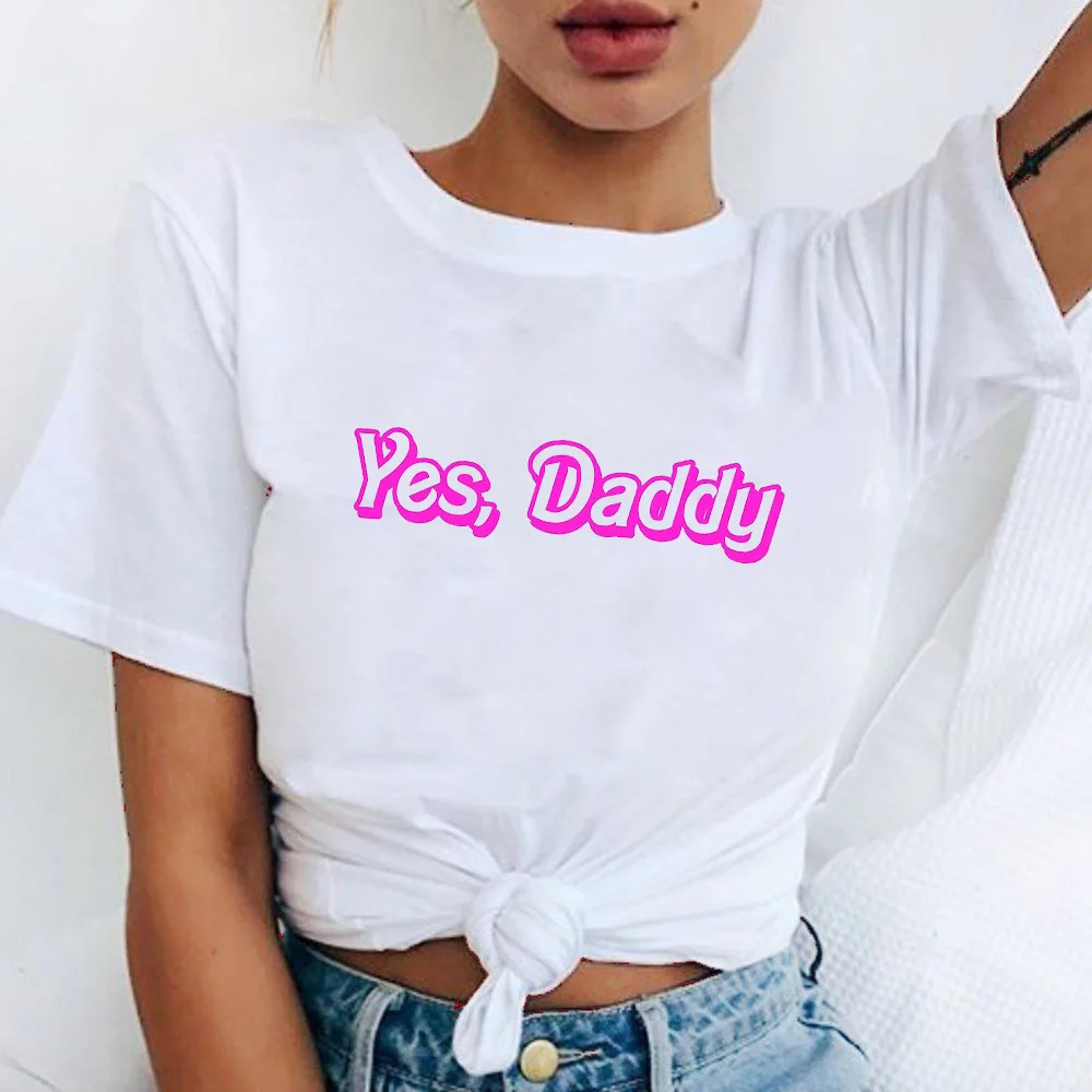 TJCJFO Милая женская летняя футболка Топы с принтом Yes Daddy футболки женские коротким