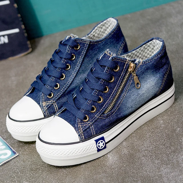 US $13.99 Women Canvas Shoes Lace Up Wear-resistant Platform Sneakers For Women Rubber Casual Woman Sneakers 