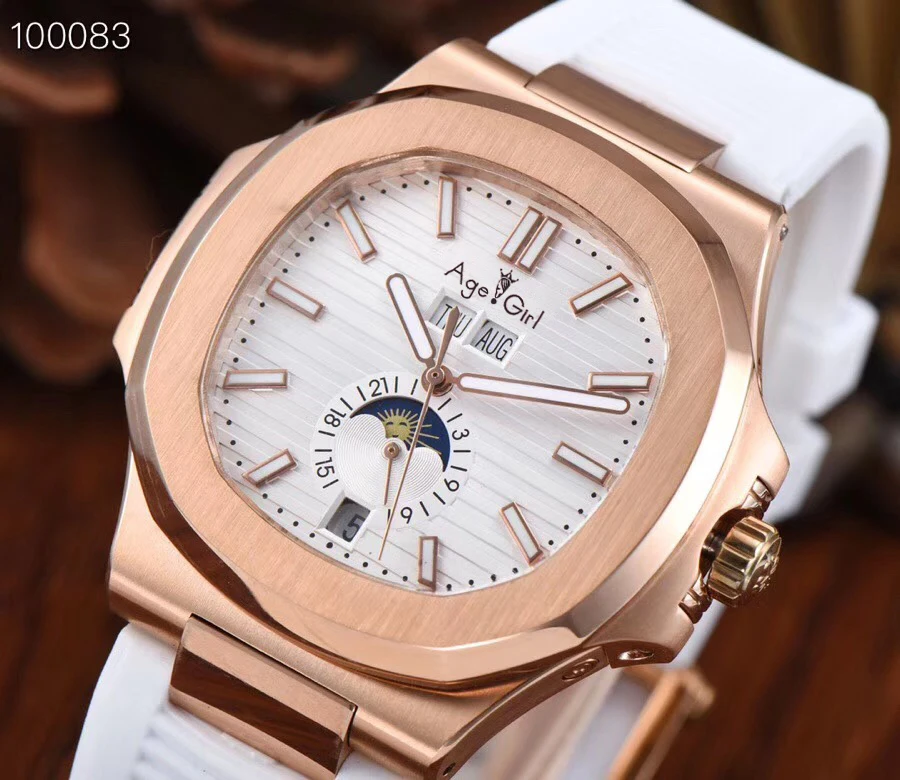 

Luxury Brand New Automatic Mechanical Men Watch Sapphire Transparent MoonPhase Rose Gold Black Blue Rubber Coffee White LImited