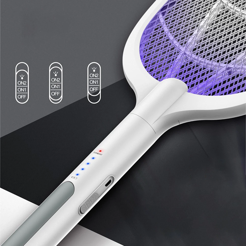 USB Rechargeable Electric Mosquito Fly Gnat Killer for Home Indoor Outdoor Dark Navy Endbug Bug Zapper Lamp & Fly Swatter Racket 2 in 1 