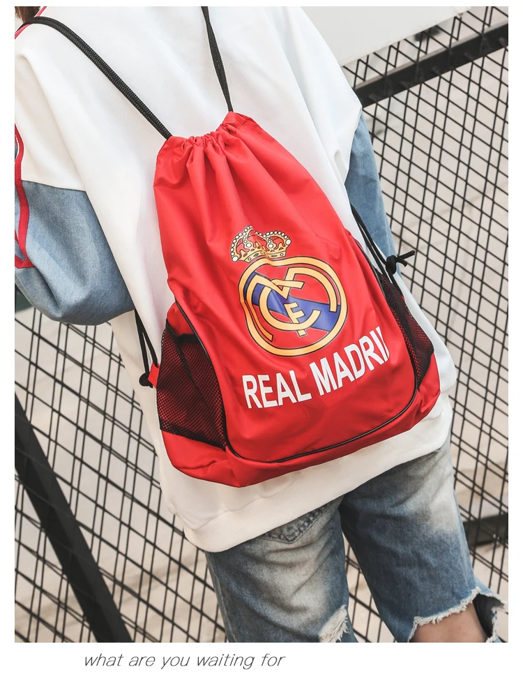 Футбольная сумка на шнурке, сумка для хранения футбольного клуба «Реал», «Барселона», Детская Футбольная сумка с логотипом