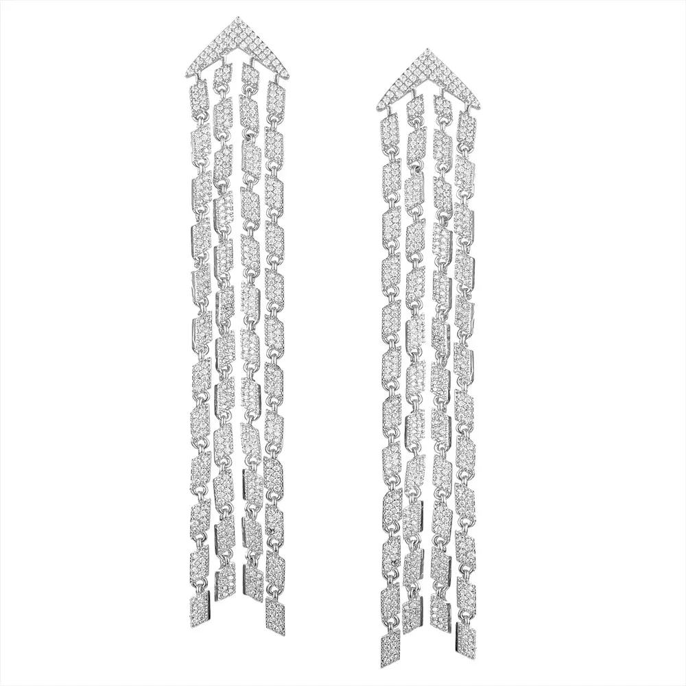 GODKI, роскошные супер длинные женские серьги с кисточками, свадебные кубические циркониевые фианиты, Дубай, свадебные серьги, букле d'oreille femme - Окраска металла: Silver
