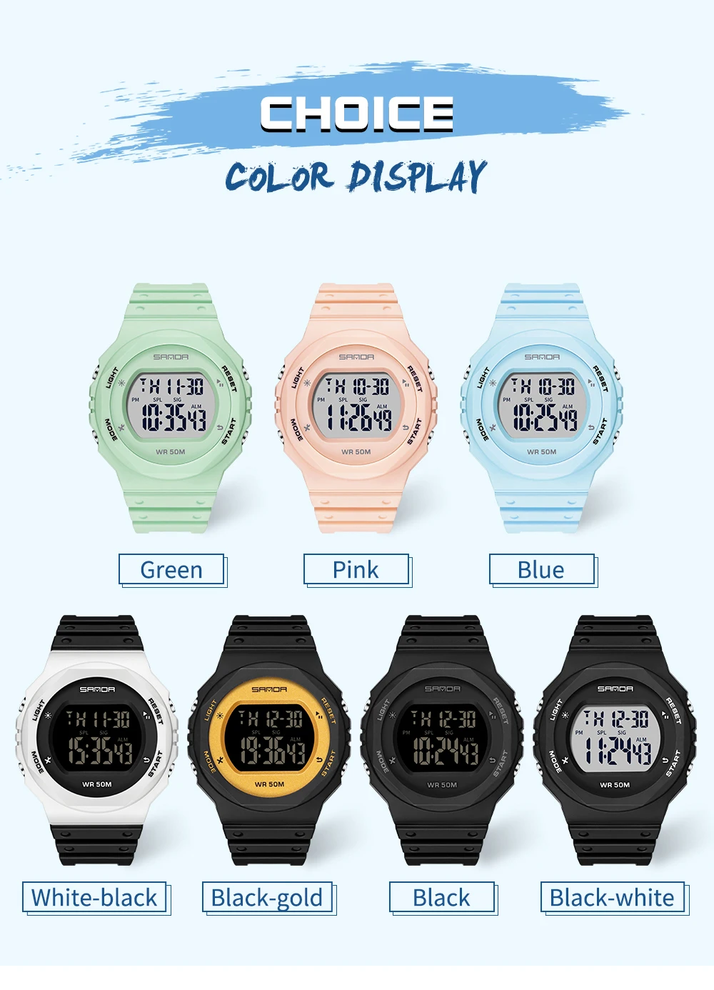 SANDA Fashion Brand Sports Women Watches LED Electronic Digital Waterproof Ladies Clock Female Wristwatch relogio feminino 6069