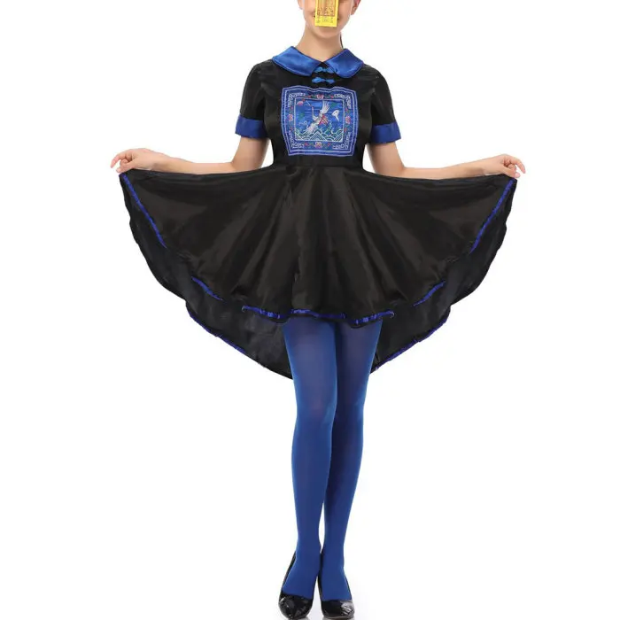 Хэллоуин Зомби платье зомби китайский Ретро вышивка печать униформа косплей JL