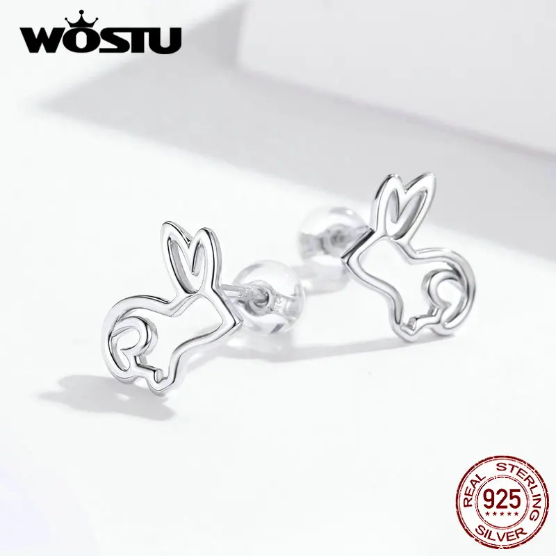 

WOSTU Real 925 Sterling Silver Rabbit Carrot Stud Earrings Silver 925 Jewelry For Women Fashion Jewelry Wedding Earrings FIE698
