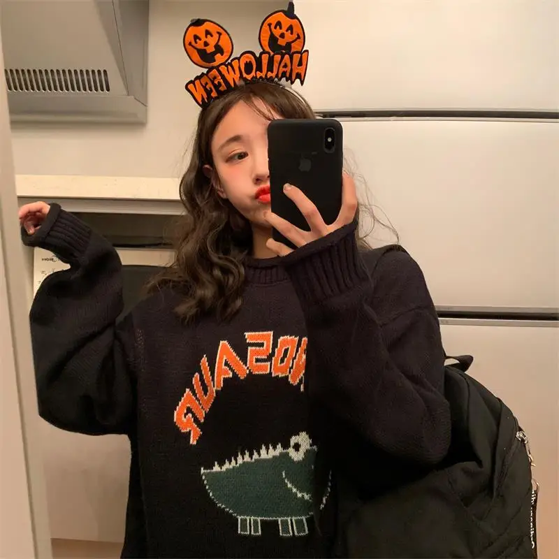 Женский свитер в японском винтажном стиле Kawaii Ulzzang свободный с