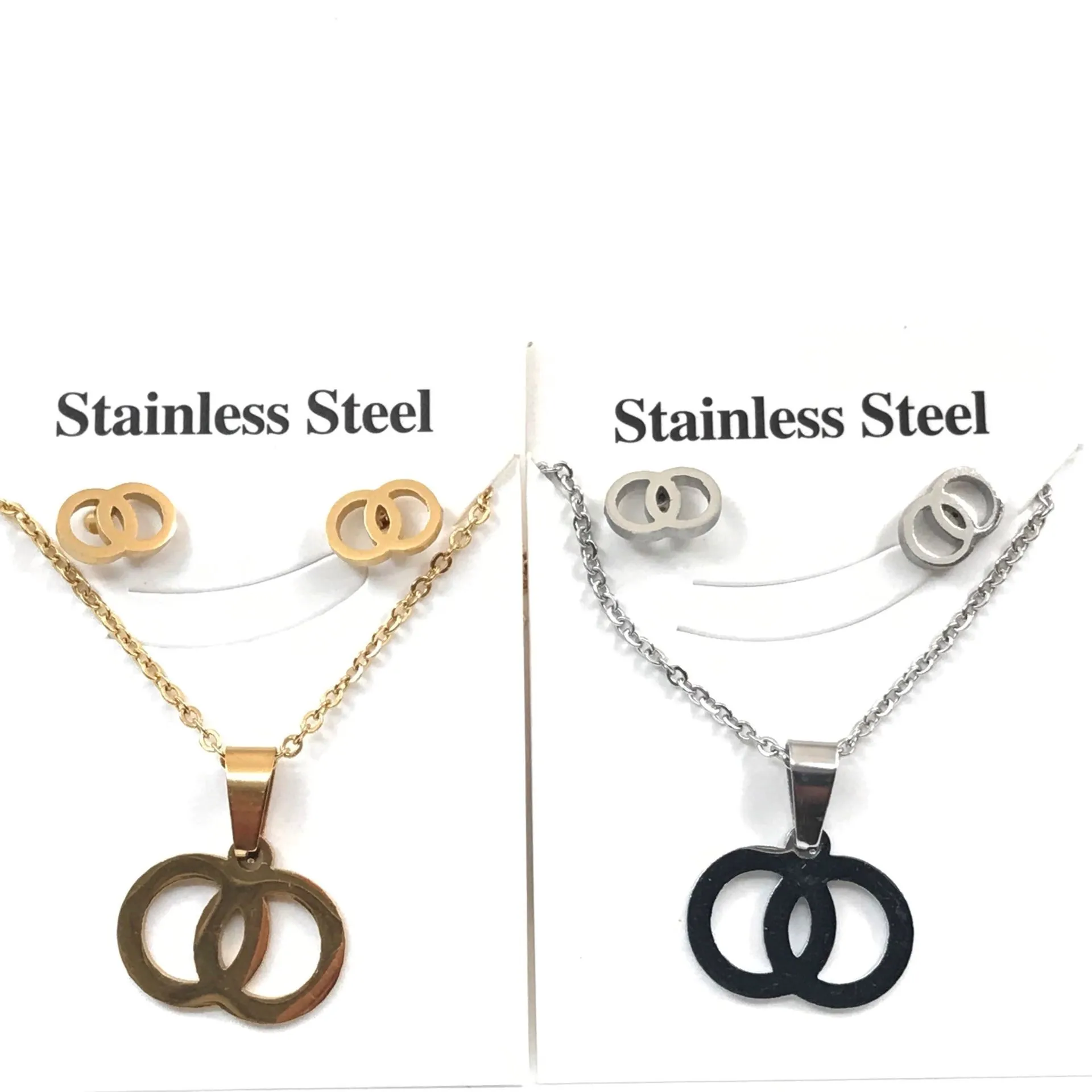 Circle gold color Stainless Steel Jewelry Sets For Women Moon Star Pendant Necklacae Stud Earrings Fashion Jewelry set Collares Mujer - Окраска металла: Circle