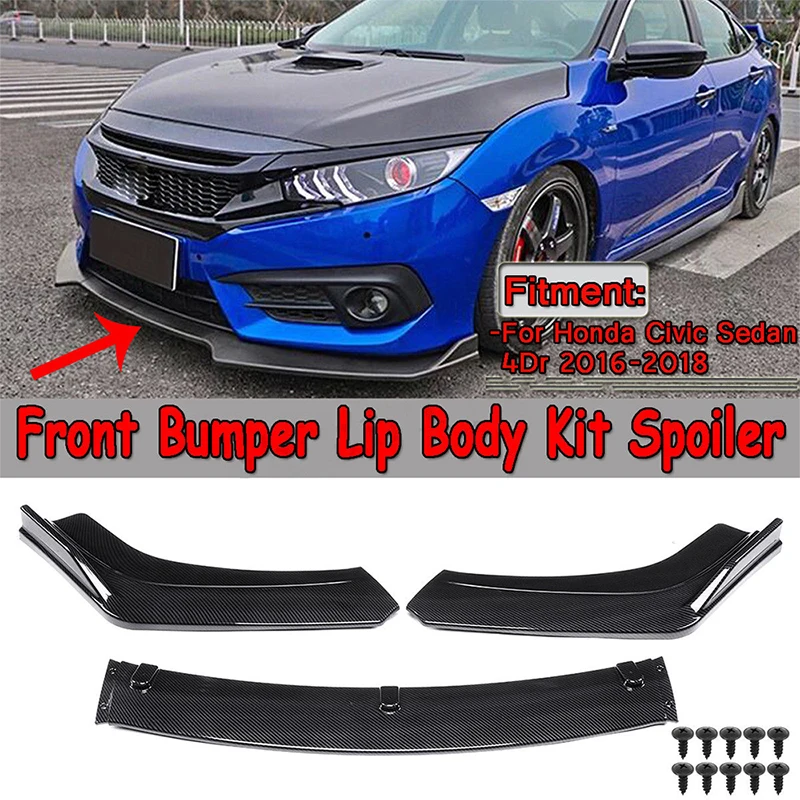 Carbon Front Bumper Fiber Front Bumper Pratical Carbon Fiber Front Bumper Decoration Cover ABS Universal for Civic