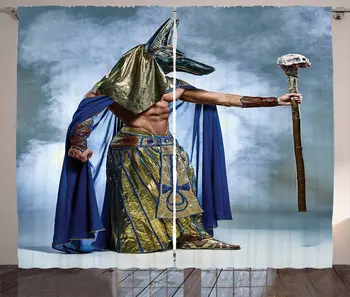 

Egyptian Curtains Egyptian Pharaoh with Mask of Anubis Foggy Background Print Living Room Bedroom Window Curtain Mustard Dimgrey