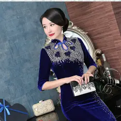 Китайские платья, женское роскошное платье Qipao, новинка, воротник-стойка, сексуальное вечернее платье Cheongsam, ручная работа, бисер, винтажное