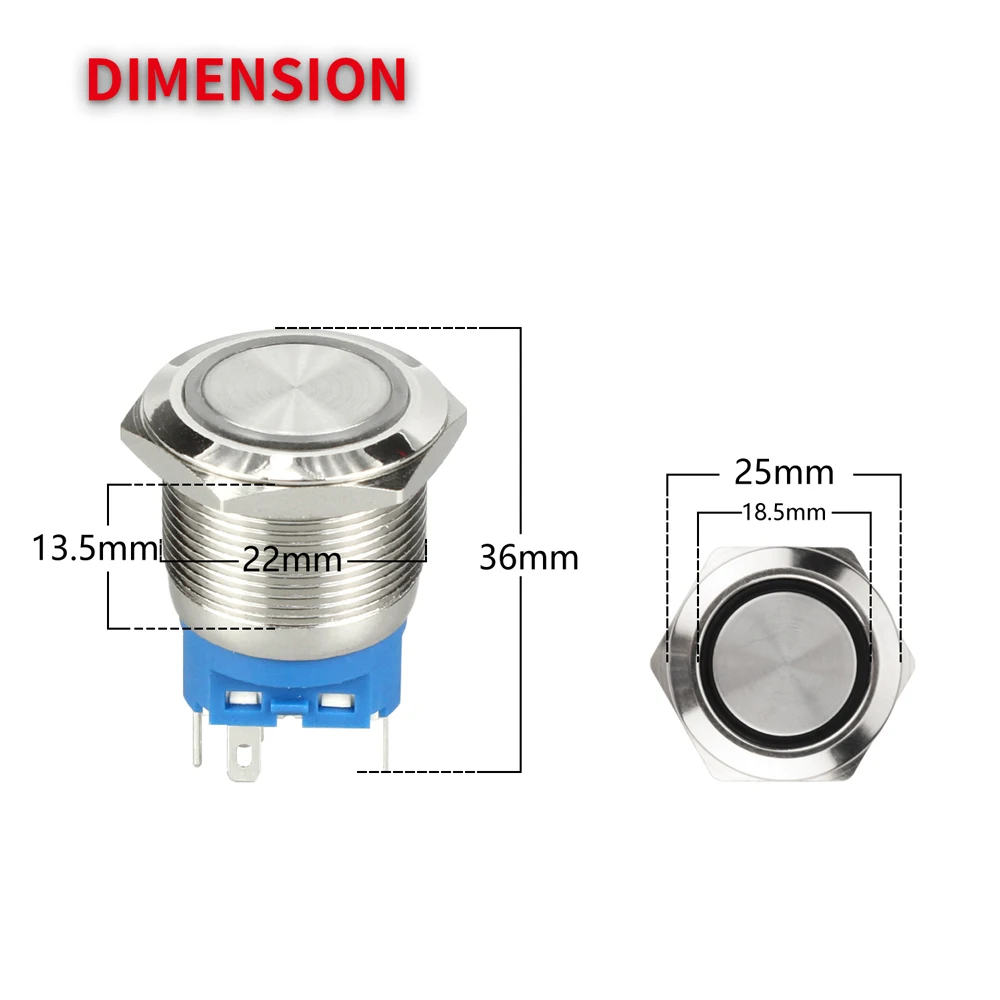 12MM 16MM 19MM 22MM Metal LED Push Button Switch 12V 24V 220V Light Waterproof Latching Momentary Power Pushbutton Illuminated
