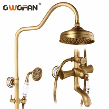 

Shower Faucets Bathroom Mixer Taps Top Spray Rainfall Shower Head Washing Faucet Antique Shower System Plumbing Crane ST-9136