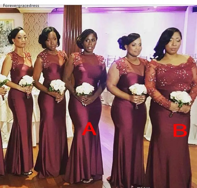 

2019 Summer Spring Bridesmaid Dress Burgundy African Nigerian Country Garden Wedding Party Guest Maid of Honor Gown Plus Size