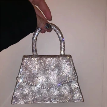

Women Totes Crystal Shoulder Bags Mini Trapezoid Luxury Handbag Small Evening Bags Fashion 2020 New Ladies Crossbody Bags Gift