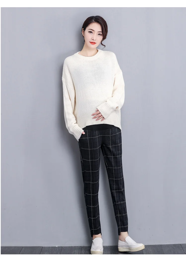 195# осенне-зимняя корейская мода для беременных брюки регулируемые брюки в клетку для живота хлопковые брюки для беременных женщин штаны-шаровары для беременных