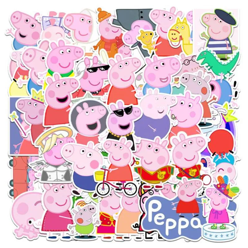 Venta caliente 52 unids/set Peppa Pig pegatinas de grafiti de la computadora portátil refrigerador de Skate impermeable niños etiqueta engomada