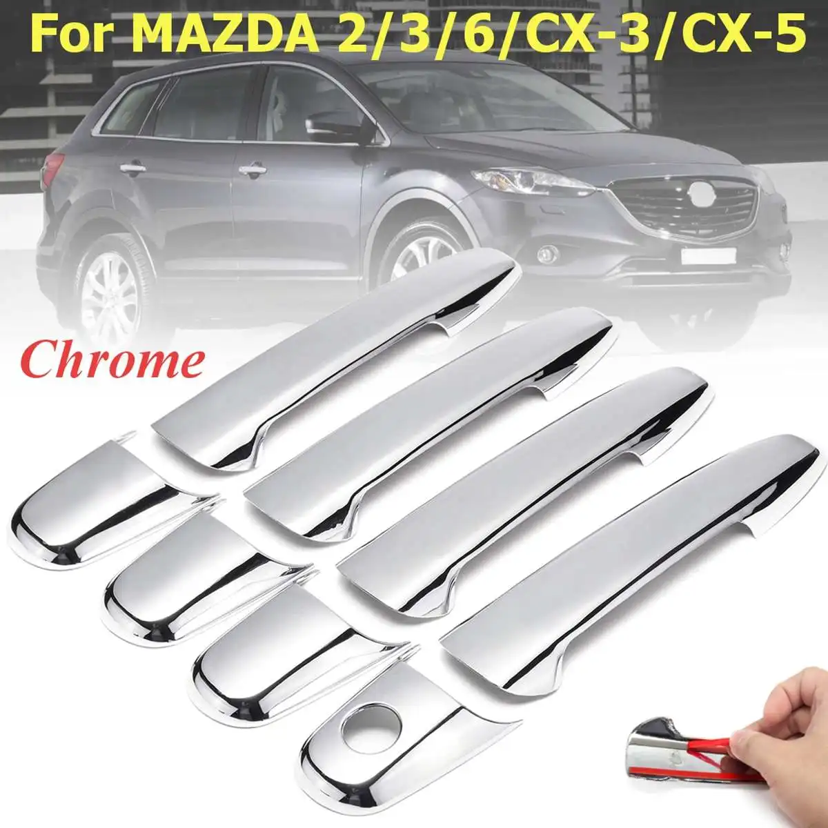 Автомобильный чехол для Mazda 2 2011 3 2010 6 Cx3 Cx5, 8 шт., внешняя дверь, Handel, покрытие для Mazda 2, 6, Cx3, Cx5, Cx-3, Cx-5, автомобильный стиль, ABS Tirm, наклейка, аксессуары
