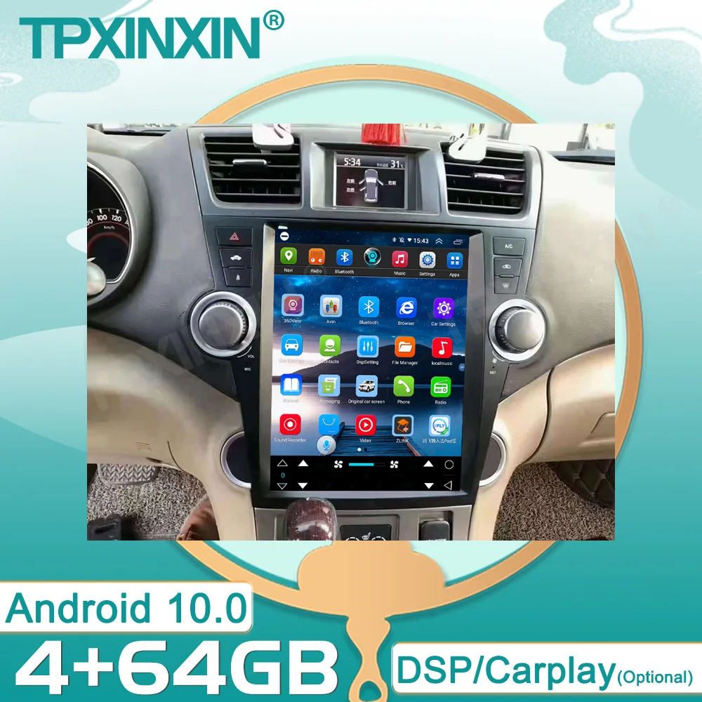 

Android 10 4 + 64G для Toyota Highlander 2009-2013 IPS сенсорный экран навигация автомобильный мультимедийный GPS радио плеер Buit-in Carplay