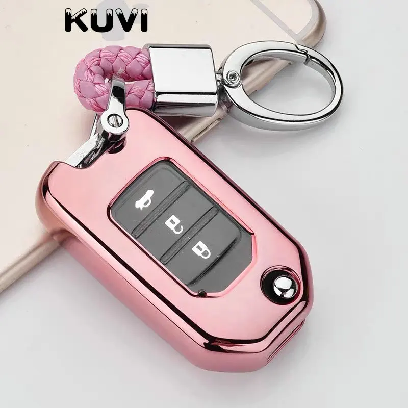 ТПУ чехол для ключей защитный чехол для Honda Civic CR-V HR-V Accord jade Crider Odyssey- дистанционная защита - Название цвета: pink with keychain