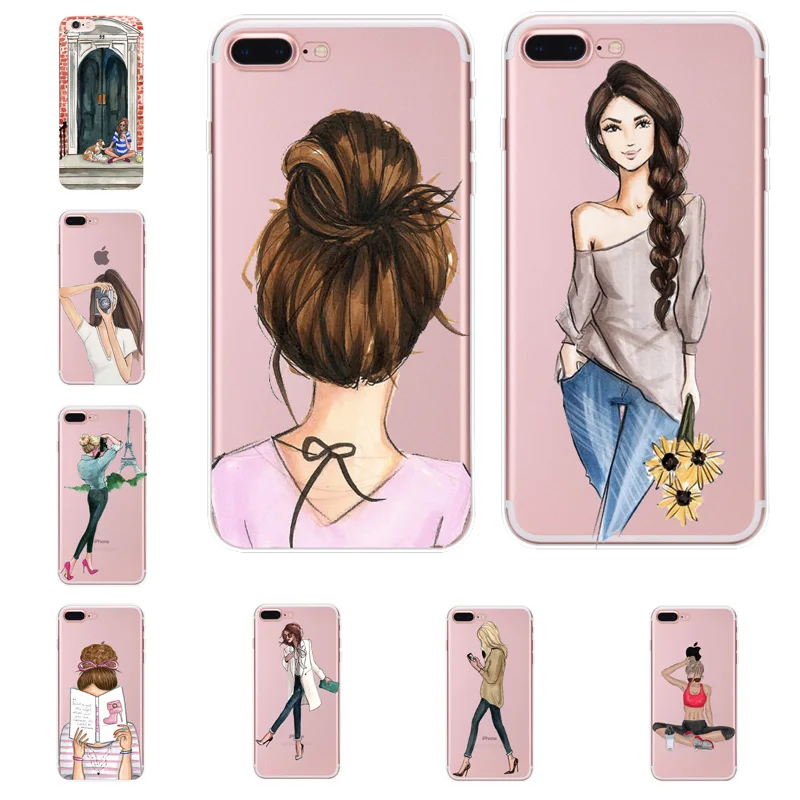 

Case For iphone XS Max Case Cover Travel Girl Transparent Silicone Soft TPU Cover For iphone XS XR X 7 7plus 8 6 6S Bags Fundas