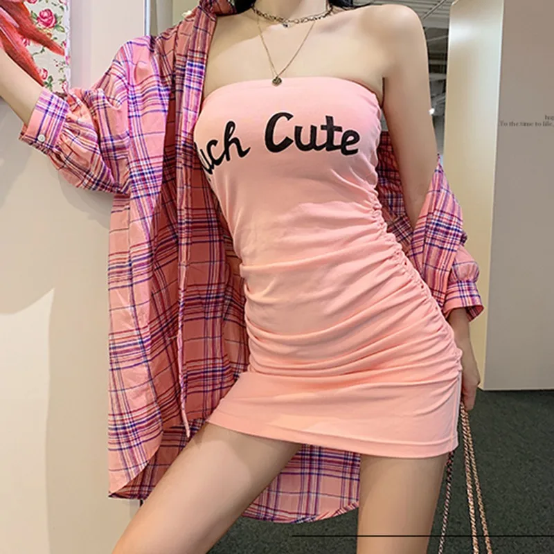 

Women Sexy Sleeveless Backless Dress Strapless Letter Printed Fashion Party Evening Bodycon Mini Dresses Female Vestido