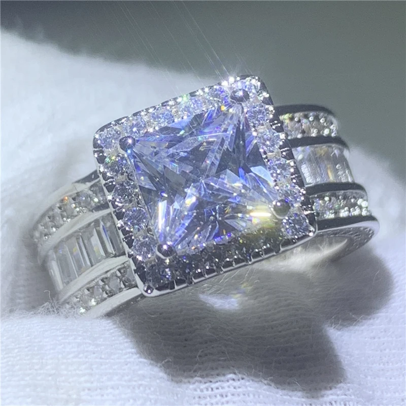 Винтажное кольцо принцесса огранка 3ct 5A Циркон Sona Cz 925 пробы серебро обручальное кольцо кольца для мужчин и женщин подарок