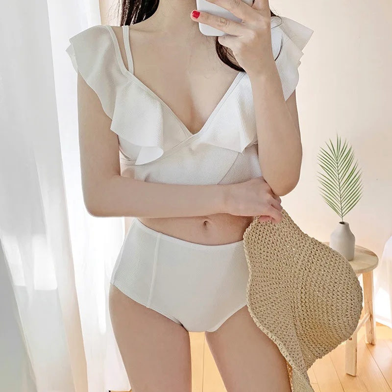 

Foreign Trade Export Hipster White Bikini Bathing Suit Sexy Backless Push up Triangular Split Type WOMEN'S Swimsuit Temperature