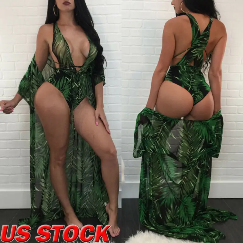 

Women Printed Bikini Set&Cover Up Push-up Swimsuit Bathing Swimwear Monokini US