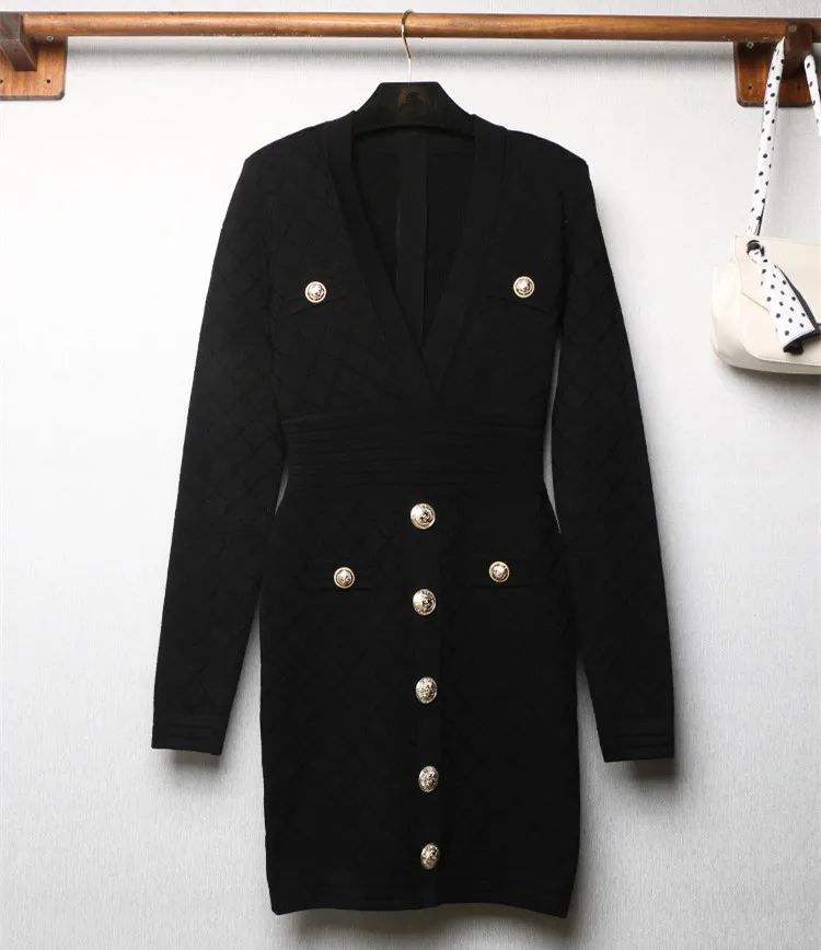 

High quality women long sleeves knit mini dress 2019 autumn sexy V-neck knit stretchable dress A782