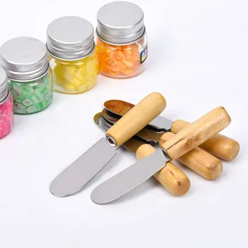 

Mini Sandwich Spreader Butter Cheese Slicer Knife Stainless Steel Spatula Kitchen Tool Wooden Handle