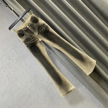 Damskie Jeansy Barwione - Elastyczne - Skinny - Khaki 2