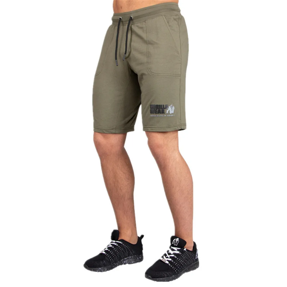 Новинка, шорты для спортзала, мужские, бодибилдинг, фитнес, короткие штаны, для бега, спорт, бермуды, мужские, летние, повседневные, с принтом, хлопковые, до колен, спортивные штаны