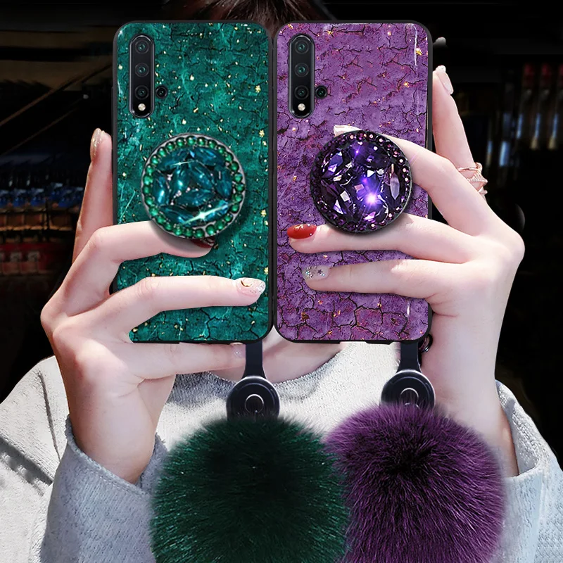 

For Huawei Nova 5T 5 T Case Nova5T 3D Ring Holder Lanyard Luxury Cover Epoxy Gold Foil Gem Phone Cases For Huawei Nova 5 5t 5 T