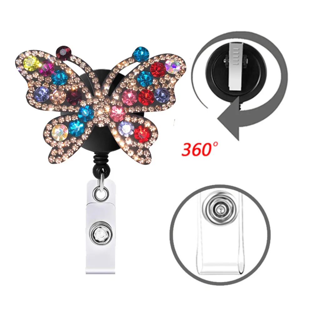 Fashion Cute Creative Badge Clip Butterfly Retractable Nurse Badge Reel Clip Holder Students Doctor Id Card Holder Badge Holder
