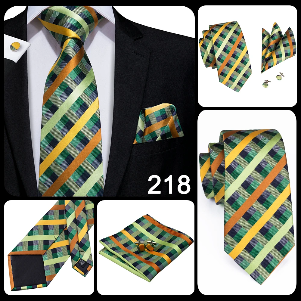 Designer-Hochzeitskrawatte für Herren, blau-weiß kariert, mit Manschettenknöpfen, rot-grau, modische Krawatte für Herren, Business-Party, Großhandel – Detail 33