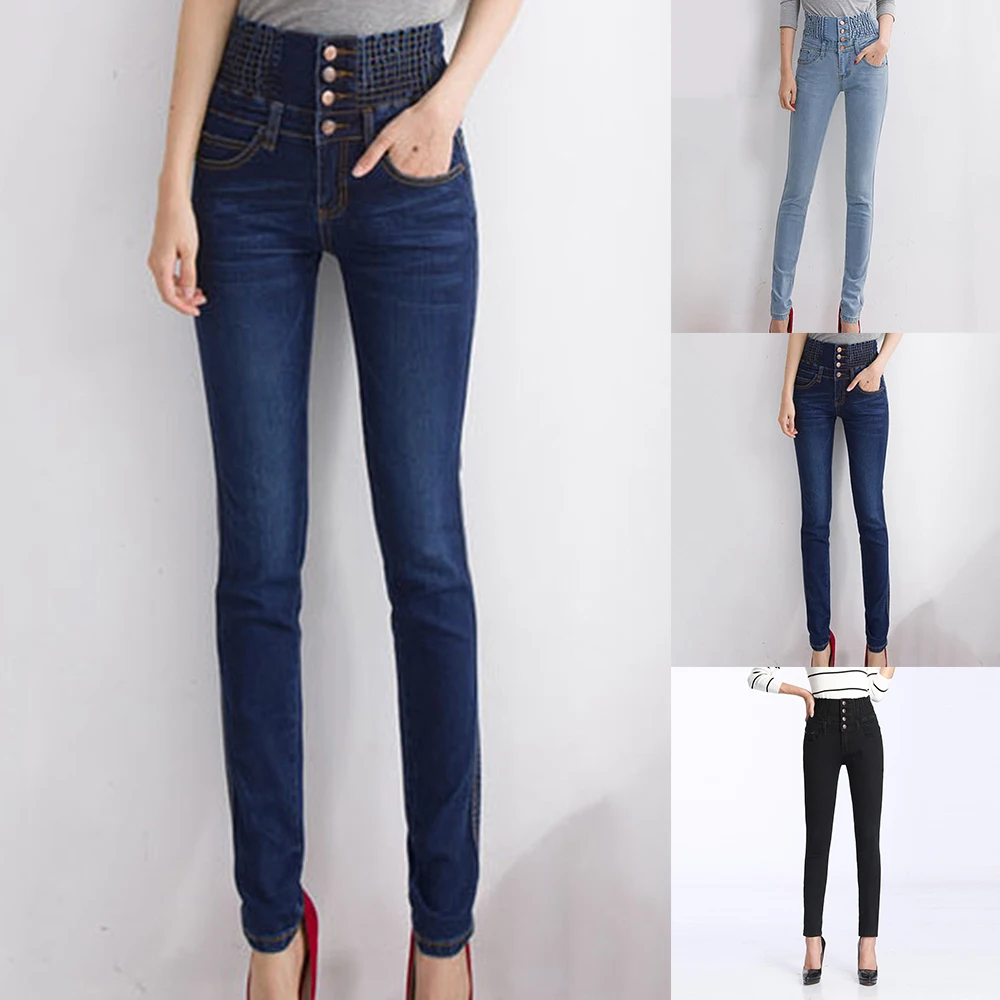 WENYUJH женские зимние джинсы с высокой талией, обтягивающие штаны с флисовой подкладкой, с эластичной талией, с пуговицами, джеггинсы размера плюс, женские теплые брюки-карандаш